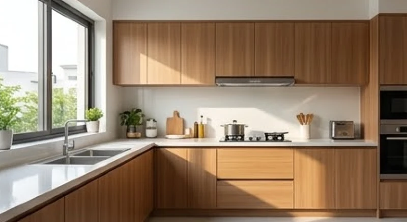 Gian bếp hiện đại được thiết kế với mặt bếp nhìn về hướng sinh khí đón tài lộc
