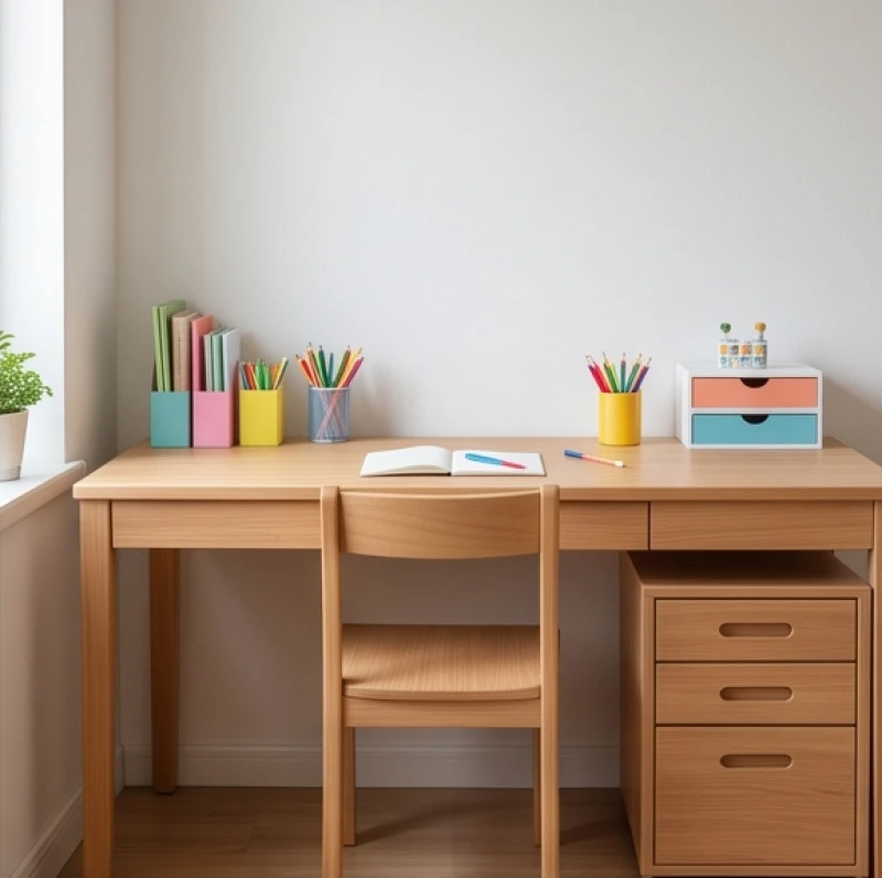 Góc học tập gọn gàng được bố trí linh hoạt theo các hướng tốt lành như Nam hoặc Bắc