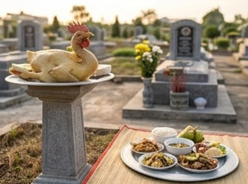 Văn khấn xây lăng mộ: Sắm lễ, bài cúng và nghi thức chuẩn 5 Mâm cúng thần linh kê trên đôn cao và mâm cúng vong linh đặt thấp dưới mặt đất trước bia mộ