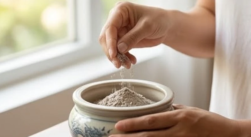 Thả từng vốc tro nếp tơi xốp vào bát hương theo nhịp phong thủy sinh lão bệnh tử một cách nhẹ nhàng