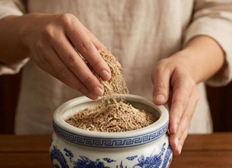 Văn khấn thay bát hương mới: Bài khấn chuẩn và thủ tục an vị 8 Bàn tay cẩn thận bốc từng nắm tro nếp sạch thả nhẹ nhàng vào lòng bát hương gốm sứ đang đặt trên bàn
