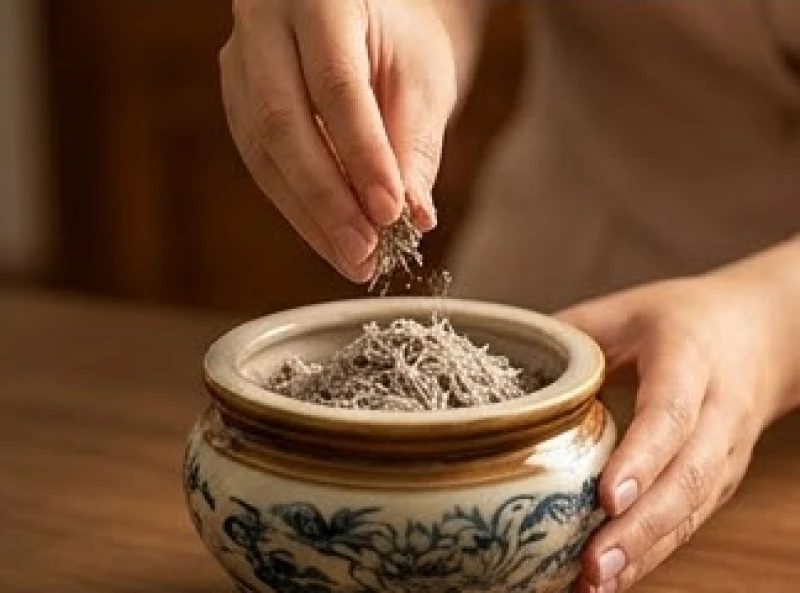 Đôi bàn tay cẩn thận bốc từng nắm tro nếp sạch tơi xốp cho vào bát hương gốm sứ mới
