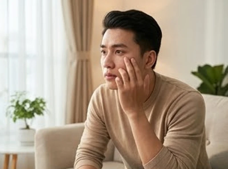 Giật mí mắt dưới là điềm gì? Giải mã 12h nam nữ & góc nhìn y học 2 Chàng trai Việt Nam đang ngồi suy ngẫm với biểu cảm đắn đo khi gặp hiện tượng nháy mí mắt dưới bên trái