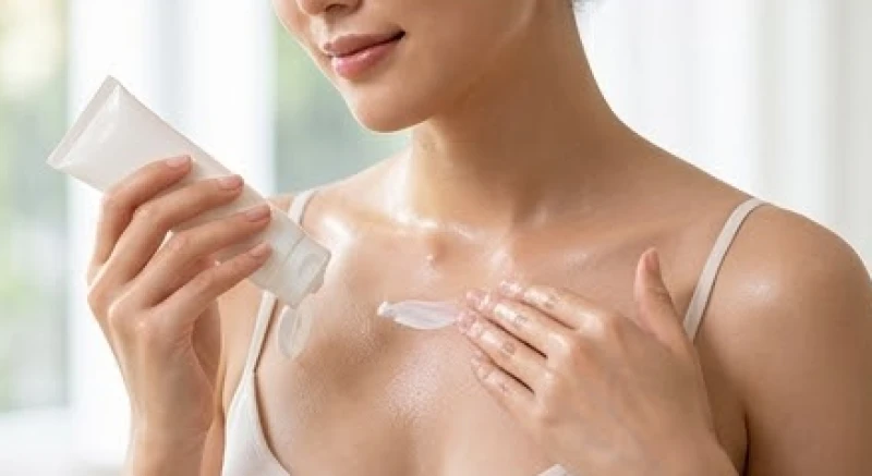 Thoa kem chống nắng lên vùng da ngực giúp bảo vệ lớp da non và ngăn ngừa hắc tố melanin sản sinh lại