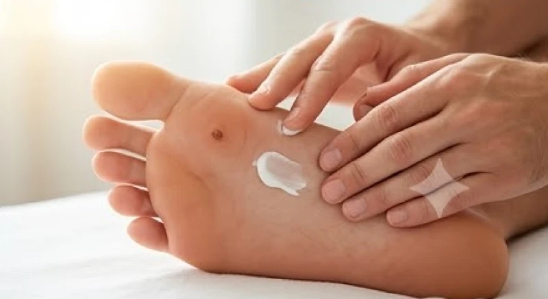 Nốt ruồi giữa lòng bàn chân nam: Tướng số & dấu hiệu y khoa 8 Bàn tay nhẹ nhàng thoa một lớp kem dưỡng phục hồi lên vùng da vừa tẩy nốt ruồi ở lòng bàn chân