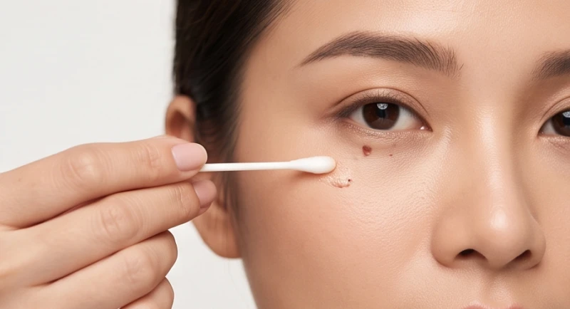 Nốt ruồi lệ ở nữ: Ý nghĩa vị trí, màu sắc và lưu ý tẩy an toàn 7 Thao tác dùng tăm bông bôi mỡ kháng sinh lên vùng da mắt vừa bắn laser để ngăn ngừa sẹo tổn thương