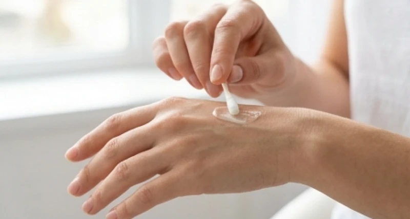 Dùng tăm bông thoa nhẹ một lớp kem kháng sinh lên vùng da tay vừa được xử lý sắc tố