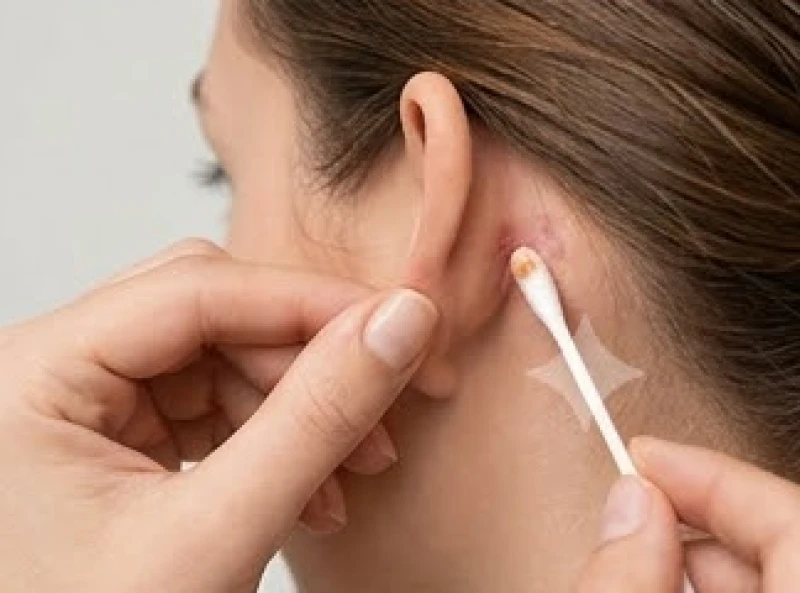 Thoa kem tái tạo da bằng tăm bông lên vùng da sau tai vừa tẩy nốt ruồi