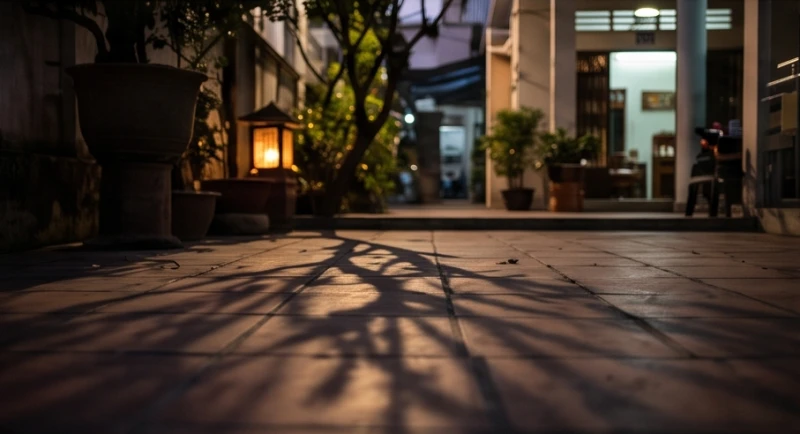Bóng cây và ánh nắng chiều tắt dần trên khoảng sân trước nhà đánh dấu thời khắc thích hợp để dâng lễ