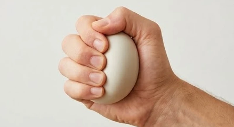 Bàn tay đang bóp chặt một quả bóng cao su mềm để tăng cường sức mạnh cho hệ gân gấp quanh ổ khớp