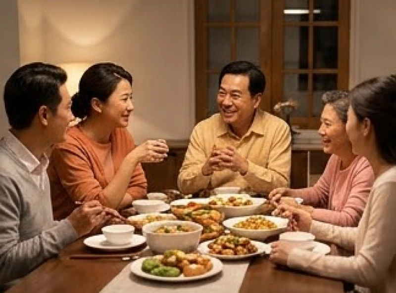 Bị rắn cắn là điềm gì: Giải mã hên xui và cách hóa giải 6 Các thành viên trong gia đình đang quây quần vui vẻ thưởng thức bữa tối ngon miệng bên bàn ăn