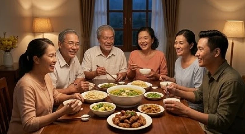 Mơ thấy bố chồng: Giải mã điềm báo sinh tử và bảng số may mắn 2 Bữa cơm gia đình ấm cúng với đông đủ các thế hệ đang vui vẻ dùng bữa và trò chuyện