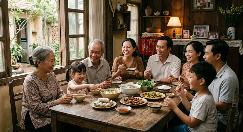 Văn khấn giỗ cha: Mẫu bài cúng chuẩn và trình tự hành lễ 12 Các thành viên trong gia đình quây quần ấm cúng bên bữa cơm thụ lộc
