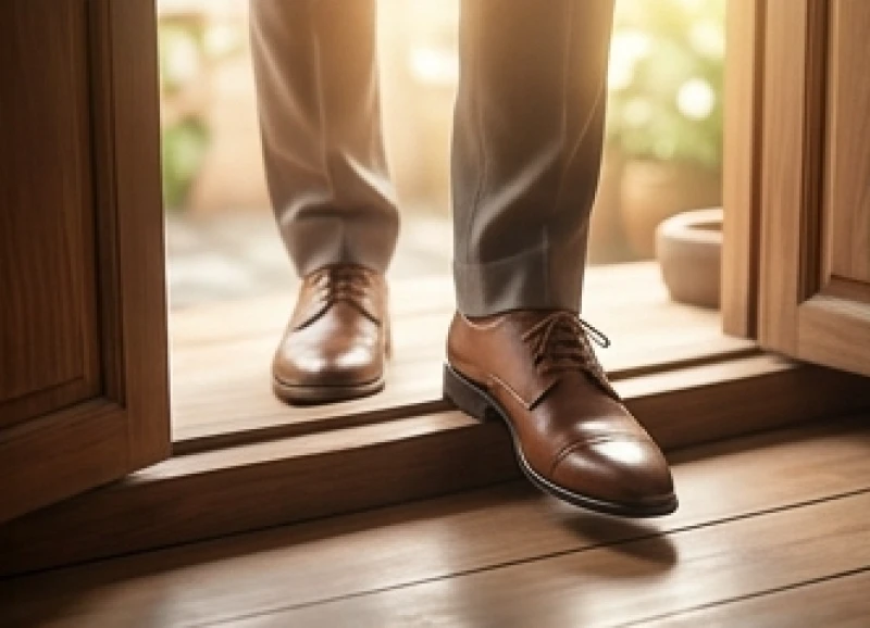Đôi giày bước qua bậc cửa chính đón luồng sinh khí bình an trong giờ tốt