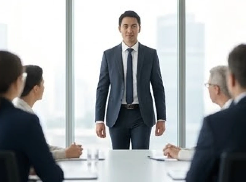 Ứng viên tự tin sải bước vững chãi bước vào phòng phỏng vấn, thu hút sự chú ý tích cực từ ban giám khảo