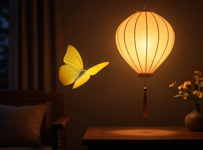 Ánh đèn ấm áp trong phòng khách thu hút sự chú ý của các loài côn trùng và bướm
