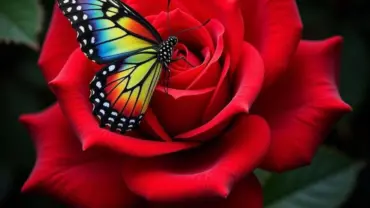 Bướm đậu trên hoa hồng đỏ thắm