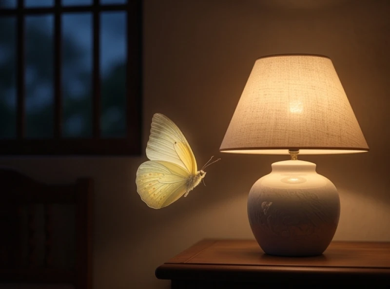 Bướm vàng đậu ở góc tĩnh lặng trong nhà vào ban đêm mang lại cảm giác bình yên