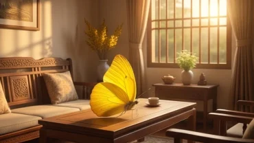 Bướm vàng bay vào nhà là điềm gì, đậu trên cành hoa trong phòng khách gia đình