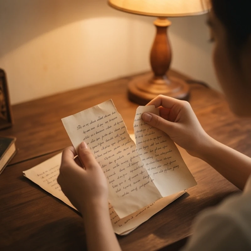Hành động xé bỏ trang giấy ghi chép những muộn phiền và ghen tị để dứt khoát hướng về tương lai