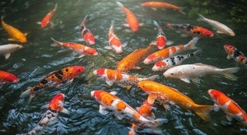 Đàn cá đầy màu sắc đang bơi lội khỏe mạnh thành từng đàn dưới dòng nước luân chuyển