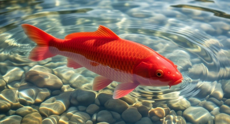Mơ thấy cá chép đỏ: Giải mã điềm báo và cách hóa giải điềm xấu 1 Cá chép đỏ vảy óng ánh bơi lội thong dong dưới làn nước trong vắt phản chiếu ánh mặt trời