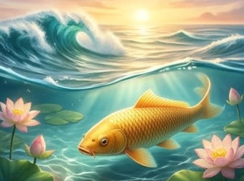 Đàn cá chép bơi lội trong dòng nước trong vắt êm đềm phản chiếu đời sống tình cảm gia đạo viên mãn