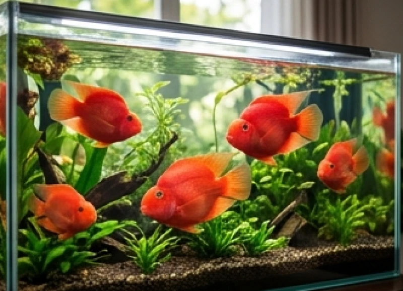 Bể cá phong thủy tuổi Thìn: đối chiếu chi tiết 5 bản mệnh 7 Những chú cá huyết anh vũ màu đỏ bơi lội trong hồ thủy sinh rực rỡ giúp người mệnh Hỏa đắc lộc