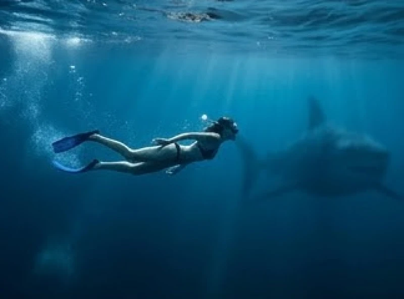 Người đang bơi cố gắng thoát khỏi sự truy đuổi gắt gao của một con cá mập hung hãn