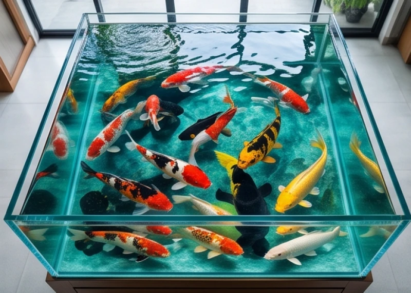 Đàn cá chép Koi đủ màu sắc rực rỡ bơi lội bộc lộ trọn vẹn năng lượng tương sinh của ngũ hành