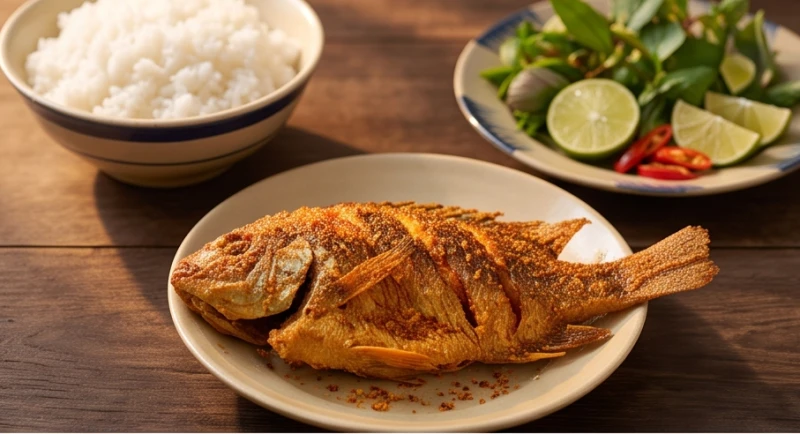 Mơ thấy ăn cơm với cá: Điềm báo cát hung và cách hóa giải 2 Món cá rán giòn rụm màu vàng ươm đặt cạnh bát cơm trắng thể hiện tài lộc bất ngờ