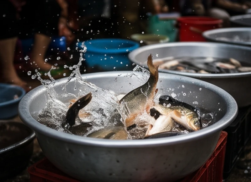 Mơ thấy chợ cá là điềm gì? Giải mã chi tiết và số may mắn 9 Đàn cá quẫy đuôi mạnh mẽ trong chậu nước lớn thể hiện sức sống tràn trề