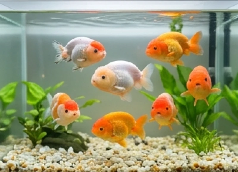 Đàn cá vàng Ranchu bơi lội tung tăng trong không gian hồ thủy sinh tĩnh lặng