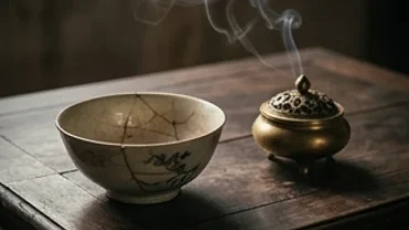 Bát hương và đồ gốm sứ nứt vỡ rêu phong mang biểu tượng của các điềm báo xui xẻo trong phong thủy gia đình