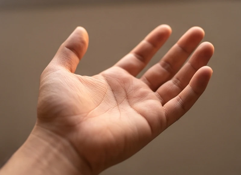 Lòng bàn tay mở rộng hiển thị các gò nổi lên dưới từng ngón tay