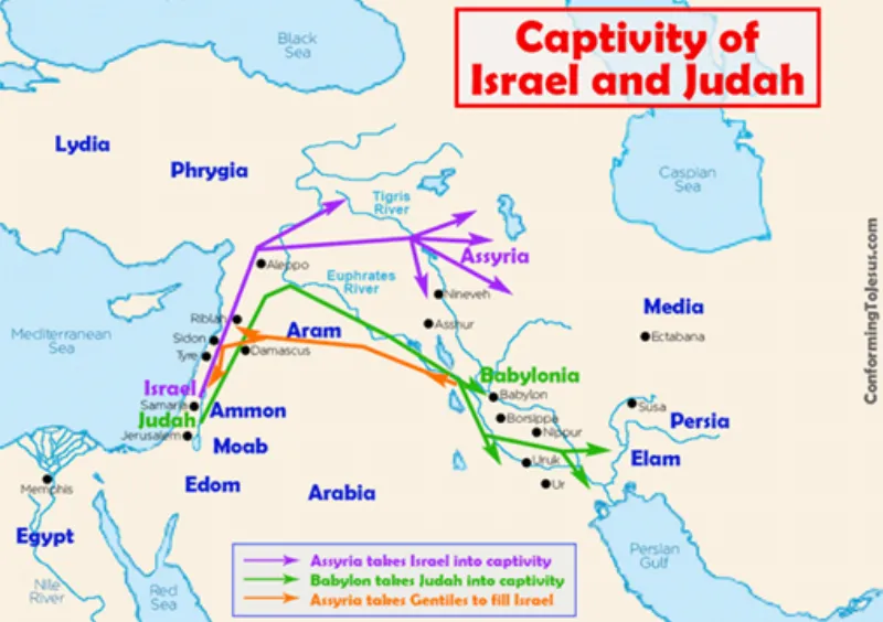 Các tuyến đường lưu đày của người dân hai vương quốc Samaria và Judah