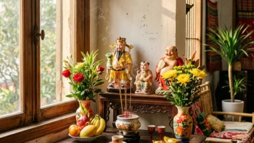 Mô hình thực tế cách bài trí bàn thờ thần tài cho tuổi hợi chuẩn phong thủy để thu hút vượng khí
