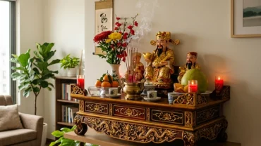 Sơ đồ chi tiết cách bài trí bàn thờ thần tài cho tuổi mùi theo chuẩn phong thủy Bát trạch giúp thu hút tài lộc