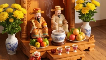 Mẫu cách bài trí bàn thờ thần tài cho tuổi tuất chuẩn phong thủy với đầy đủ linh vật và vật phẩm thờ cúng