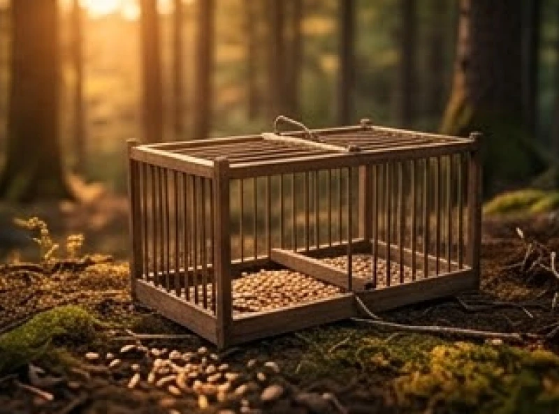 Mơ thấy bắt được chim: Điềm báo theo hoàn cảnh và con số tài lộc 3 Chiếc bẫy bằng gỗ truyền thống được đặt cẩn thận trên mặt đất với một ít mồi nhử nhằm thu hút lũ chim nhỏ