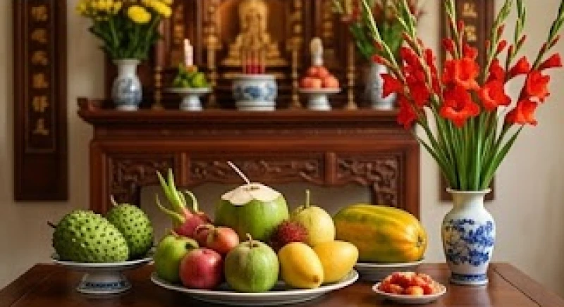 Văn khấn Mẹ Sanh Mẹ Độ: Bài khấn trọn vẹn và hướng dẫn sắm lễ 6 Mâm lễ vật cúng Mụ được sắp xếp cân xứng với mâm ngũ quả và bình hoa tươi theo đúng phương vị