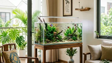 Gợi ý cách bố trí bể cá trong nhà hợp tuổi sửu tại phòng khách hiện đại giúp thu hút nhiều tài lộc