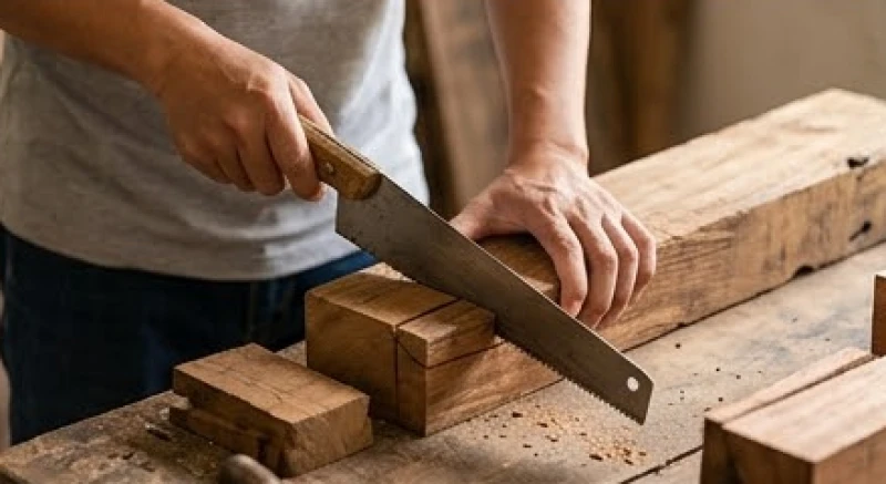 Sử dụng cưa tay tháo dỡ và chẻ nhỏ bàn thờ gỗ thịt thành từng mảnh ngắn an toàn.