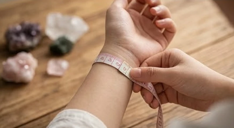 Thao tác dùng thước dây thợ may vòng quanh cổ tay để xác định kích thước chu vi chính xác