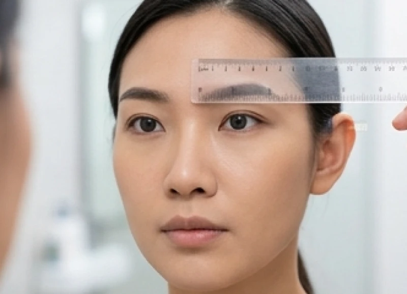 Đặt thước kẻ ngang từ đỉnh lông mày sang vành tai để xác định tỷ lệ tướng tai cao hơn lông mày