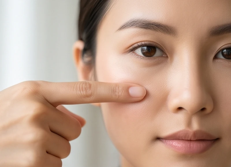 Ngón tay trỏ đặt ngang cánh mũi để xác định đỉnh nhô cao nhất của xương gò má