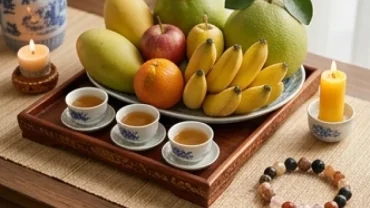 Mâm lễ cúng dâng sao cùng các vật trang sức tâm linh trong cách hóa giải vận hạn cho tuổi Mùi