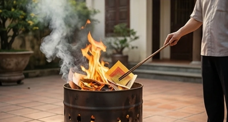 Đốt vàng mã trong chậu tôn hoặc lò hóa vàng chuyên dụng để giữ vệ sinh và phòng tránh hỏa hoạn