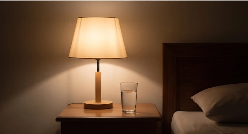 Bật đèn ngủ sáng và uống nước ấm để trấn an tinh thần sau khi giật mình giữa đêm