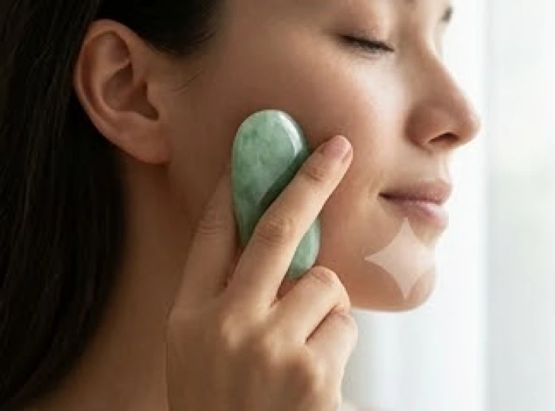 Bàn tay đang cầm mặt đá phong thủy áp nhẹ lên má để cảm nhận độ buốt lạnh tự nhiên của khoáng vật